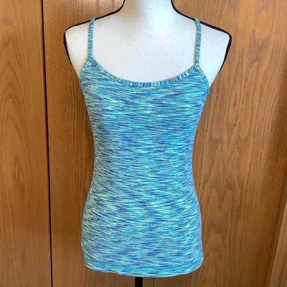 Lululemon Turquoise Striped Power Y-Back Tank Sz-8 - Picture 1 of 5